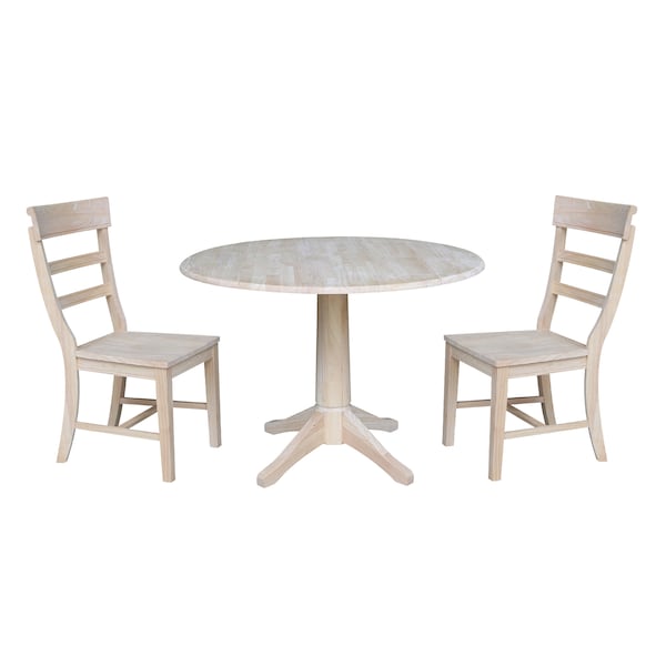 International Concepts Round 42 in Rd Top Pedestal Table, 2 Chairs, Unfinished, Ready to Finish, 42 in W, 42 in L, Wood K-42DPT-27-C36-2 - main